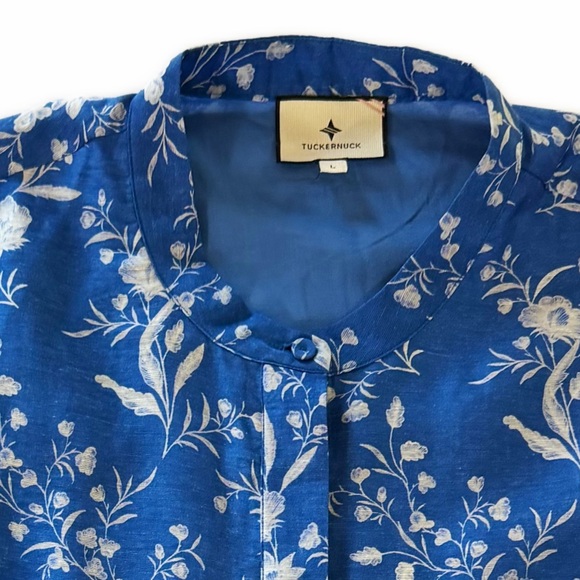 Tuckernuck Dress Womens Large Blue Floral Toile Long Slv Shift - Picture 12 of 14